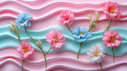 Naklejka premium Pastel Flower Illustration on Wavy Background