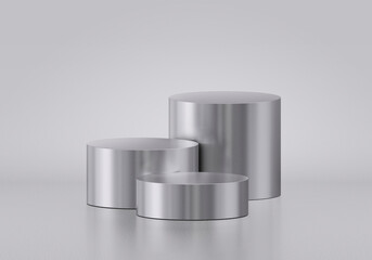 Metal podium isolated on gray background. Product display
