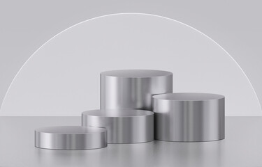 Metal podium isolated on gray background. Product display