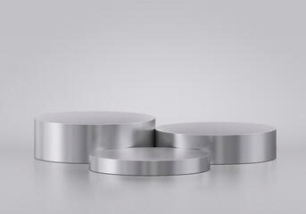 Metal podium isolated on gray background. Product display