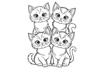 Adorable Cartoon Kittens A Playful Black-and-White Illustration
