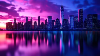 Fototapeta premium Vibrant Cityscape at Sunset: A Stunning Reflection