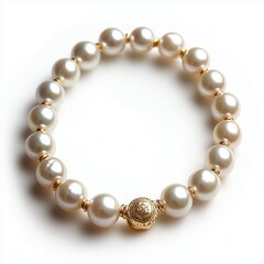 Obraz premium Elegant Pearl Bracelet with Gold Accents on Simple Background