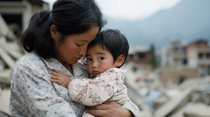 Earthquake relief efforts and aid workers in action.