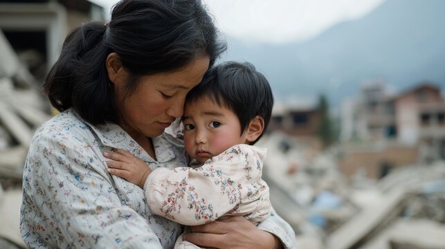 Earthquake relief efforts and aid workers in action.