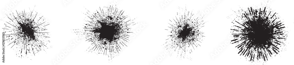 Poster Collection of ink splashes for speckle effect .Set of Black Spray Blot of Ink. Place blobs, stains and splats in this pack over any object to create grunge effect .Spray paint drips .abstract vector.