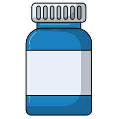 Medicine bottle flat icon vector illustration, medication and medicaments treatment clip art, tablets and vitamins bottle clipart, blue medicine pills glass jar