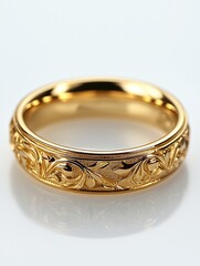 Elegant Gold Ring with Intricate Floral Design and Polished Finish