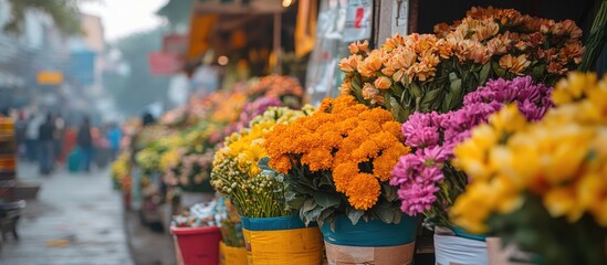 Obraz premium Vibrant Flower Market in a Bustling City