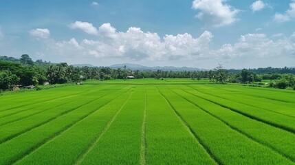 Serene Green Rice Terraces Under a Blue Sky