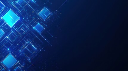 Abstract blue tech background; digital circuit board; glowing; space for text; website banner