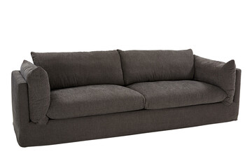 A sofa in a minimalist design with wooden legs + clipping path. The sofa is isolated on a White background.