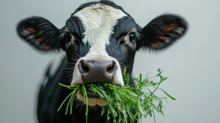 Close-up of a Cow Enjoying Fresh Grass