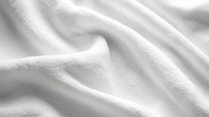 Premium bath towel detail shot, pure white terry texture, minimal care label design, woven border accent, crisp fabric detail, soft diffused lighting, high-end product photography