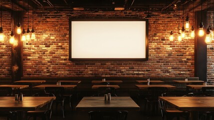 Rustic Industrial Restaurant Interior Design Mockup with Blank Signboard