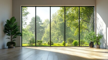 Serene Minimalist Room with Expansive Green View