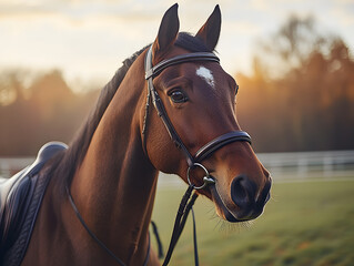 Obraz premium Groomed Horses Enjoying a Peaceful Sunset in a Serene Field With Rolling Hills and Vibrant Colors Blending in the Sky