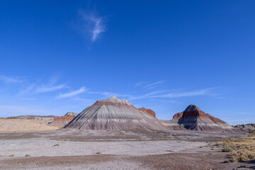 Conical hills with banded mudstones in Petrified Forest National Park