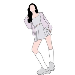 Digital illustration of a faceless woman dressed in a stylish outfit, featuring soft tones and modern fashion elements.The artwork combines simplicity and elegance.