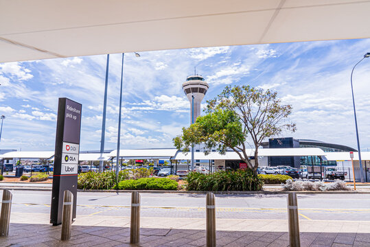 Airport control tower in Perth International Airport, Western Australia.