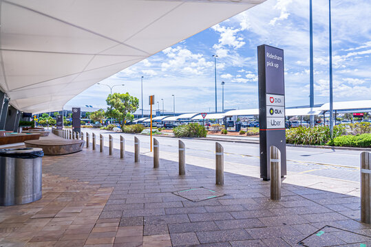 Waiting area for rideshare of Perth International Airport, Western Australia.