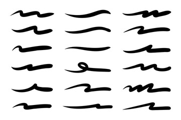 strokes, underlines, highlighter marker strokes, wave brush marks.