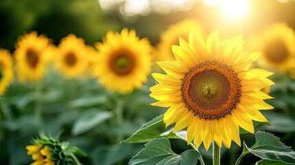 Fototapeta premium Radiant Sunflowers in a Golden Field