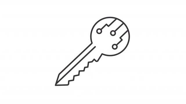 Cryptographic key line animation. Virtual wallet opener animated icon. Personal information piece storage. Black illustration on white background. HD video with alpha channel. Motion graphic