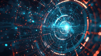 Obraz premium Abstract digital design featuring glowing lines and circles, representing technology and data flow.