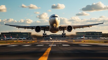 A vibrant illustration of a commercial airplane taking off.
