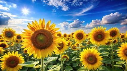 Fototapeta premium A stunning sunflower field on a sunny summer day