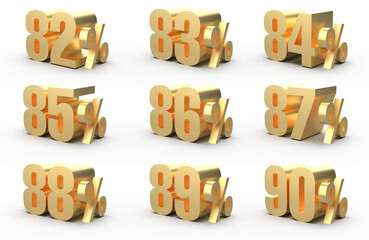 3D rendered image of discounts numbers with gold texture. 4k 3D render of business golden discounts