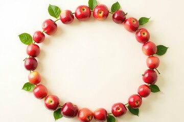 Fresh Apples and Blossoms Arranged in Circular Frame on Light Background