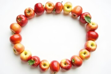 Fresh Apples and Blossoms Arranged in Circular Frame on Light Background