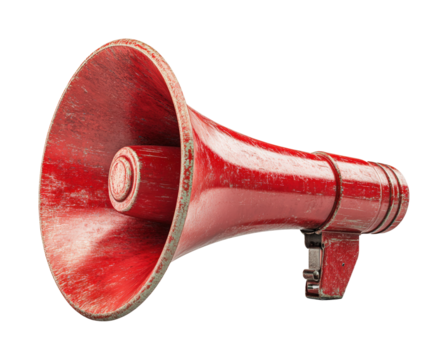 Vintage red megaphone, ready to amplify voices at an outdoor event or gathering isolated on transparent background
