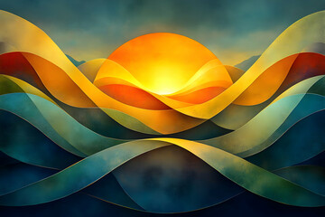 Abstract Sunset Waves Illustration