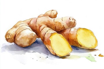 Simple watercolor ginger, isolated on a white background.