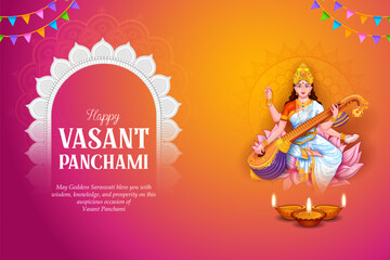 Goddess of Wisdom Saraswati for Vasant Panchami India festival background
