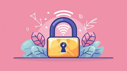 Secure Padlock with Wifi Signal Vector Illustration