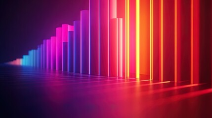 Fototapeta premium Vibrant bar chart on a digital screen, financial growth and success concept, minimal background 