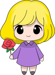 Blonde Girl Holding a Red Rose Illustration for Valentine Celebration