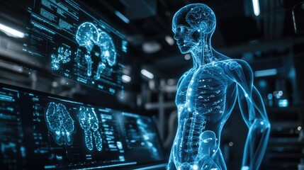 Futuristic Medical Technology: Human Body Scan & Neural Network Analysis