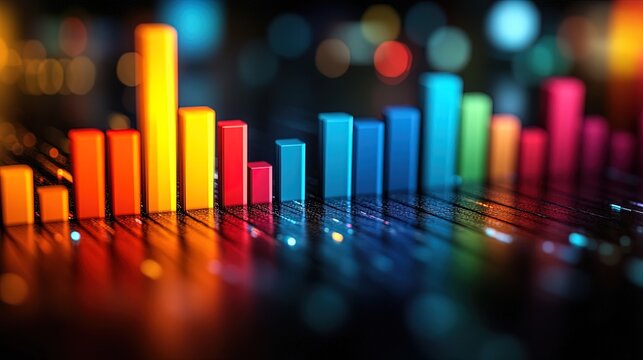 Stylized bar chart with different colored bars on a black background, clean and impactful visual 