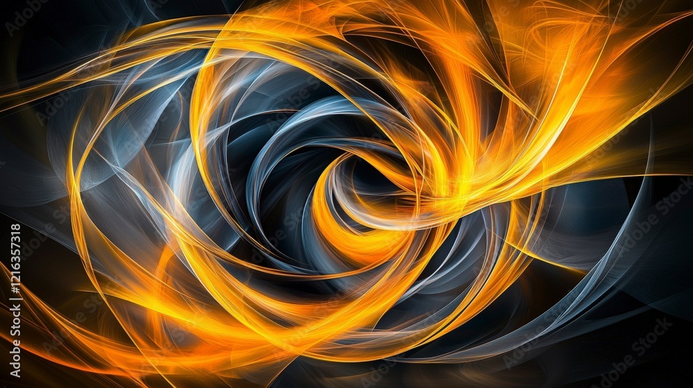 Poster Dynamic amberyellow lines creating imaginative swirls abstract art digital design dark background vibrant concept