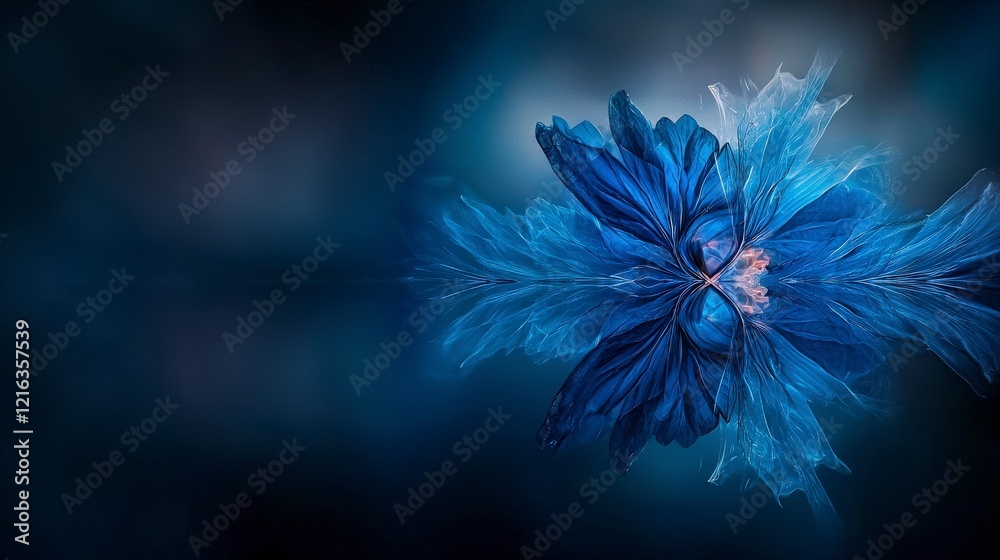 Poster blue plane vibrates softly enigmatic location abstract art emotional environment close-up view capti