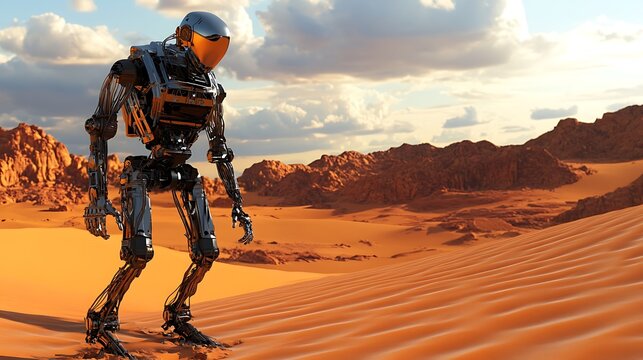 Solitary Robot in a Desolate Martian Landscape