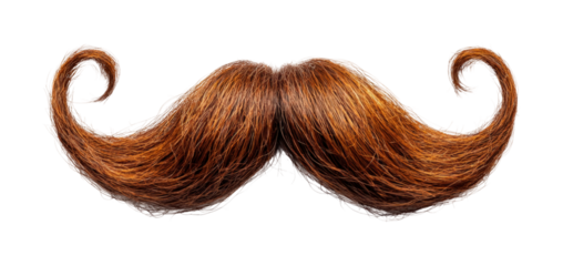 Intricate and bold brown mustache showcasing unique style and personality in a whimsical fashion setting isolated on transparent background