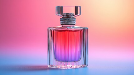 Elegant glass perfume bottle with gradient color on vibrant background