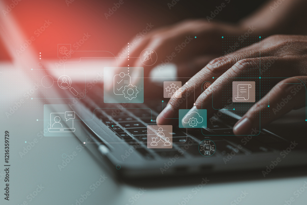 Aufkleber Digital transformation: Empowering productivity with advanced technology. Optimized operations: Driving efficiency through connected digital processes.