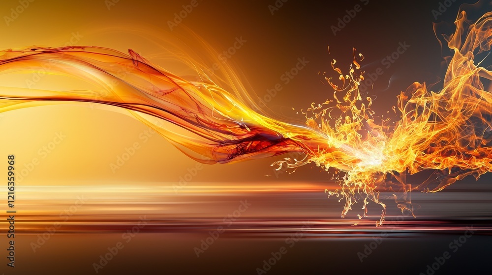 Poster Flickering orange-yellow energy wave abstract art digital creation vibrant environment dynamic viewpoint